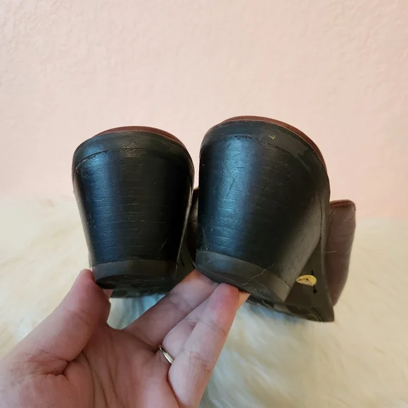 Ariat Brown Leather Block Heel Point Toe Wedge Slip On Mule Shoes - Picture 4 of 10